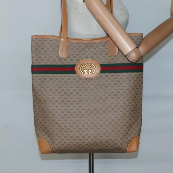 GUCCI Micro GG Supreme Web Sherry Line Bag PVC Beige Gold Auth ep9489 - Picture 3 of 16